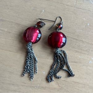 Red glass bead earrings